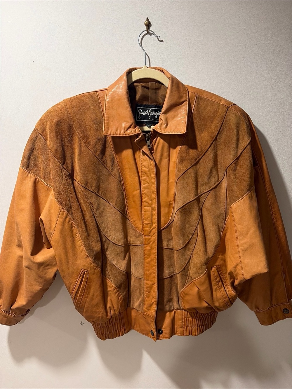 Vintage Leather Suede Brown Tan Bomber Jacket Patchwork 80s 90s